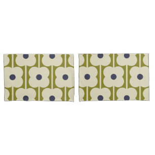 Abacus Flower Lined Eyelet Olive and Blue  Pillowcase