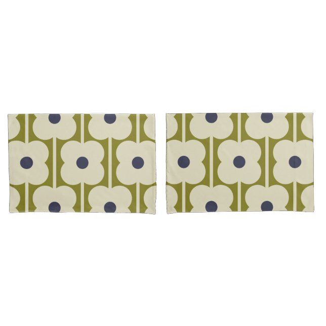 Abacus Flower Lined Eyelet Olive and Blue  Pillowcase (Front-Set)