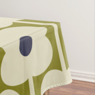 Abacus Flower Lined Eyelet Olive and Blue  Tablecloth