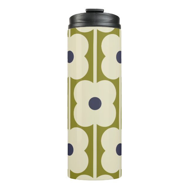 Abacus Flower Lined Eyelet Olive and Blue  Thermal Tumbler (Front)