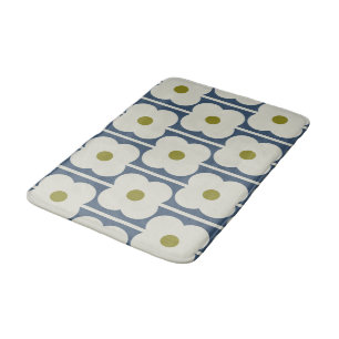 Abacus Flower Lined Eyelet White and Blue Bath Mat