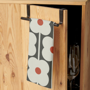 Abacus Flower Tomato Red Grid Pattern Kitchen Towel