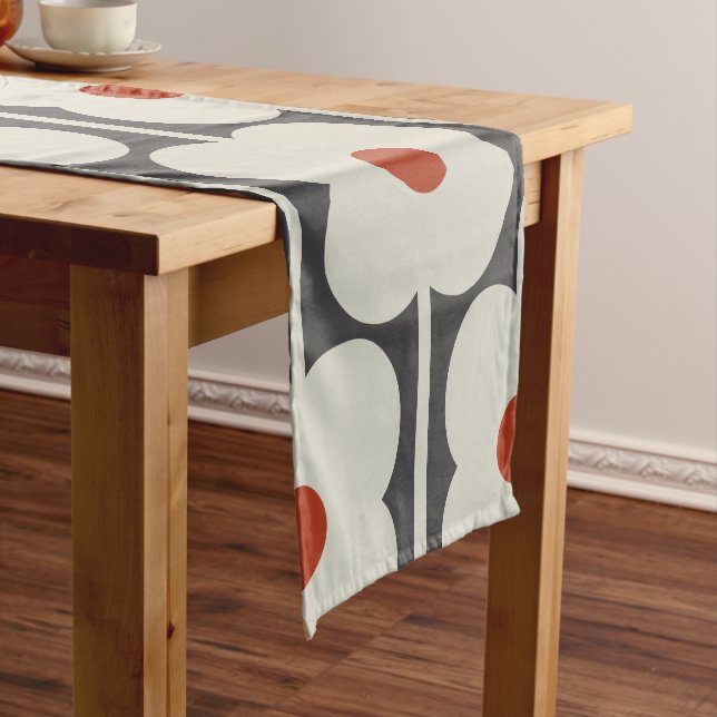 Abacus Flower Tomato Red Grid Pattern Short Table Runner (In Situ)