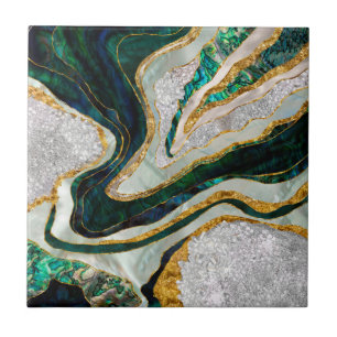 Abalone and Crystals geode digital art Tile