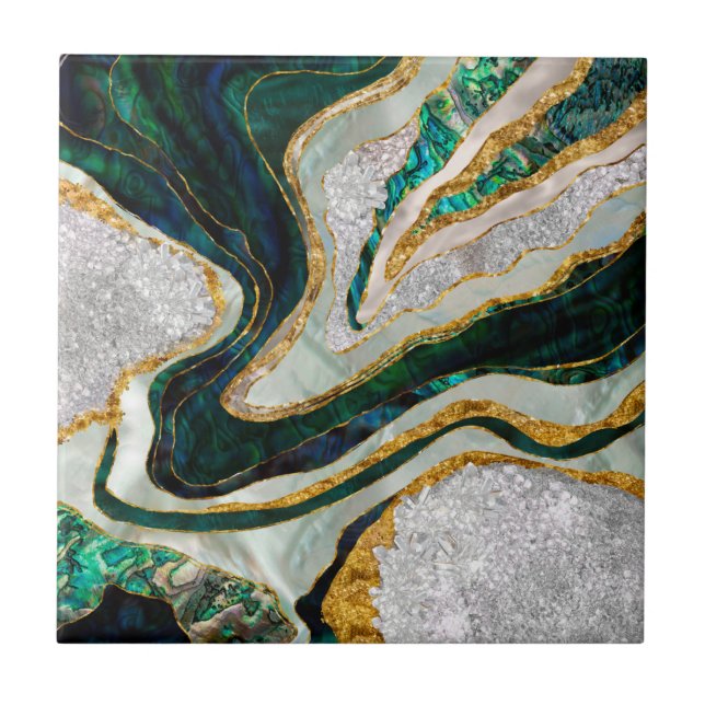 Abalone and Crystals geode digital art Tile (Front)