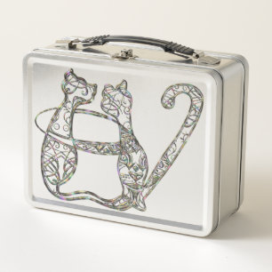 Abalone Cat Monogram Lettering Metal Lunch Box