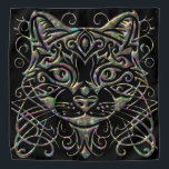 Abalone Dimensional Cat on Black Bandana<br><div class="desc">The story starts with a cat that liked to sit on my head when I was out picking beans. Her name was Holly, the great huntress. Another cat that liked to sit on my head was Taffy. As usual, I wanted another cat on my head, so I made this bandana....</div>