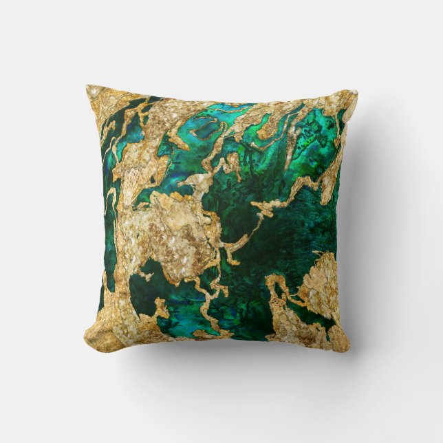 Abalone Green and Gold Cement Mixed media abstract Throw Pillow (Front)