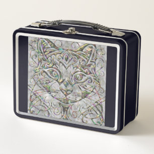 Abalone Pearl Metallic Cat Font Monogram Letter Metal Lunch Box