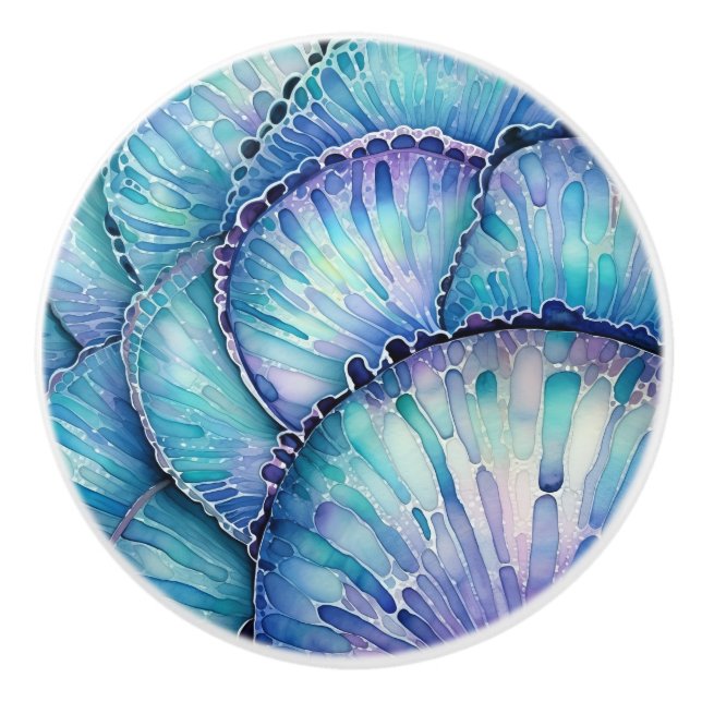 Abalone Shell Abstract Watercolor Pattern Ceramic Knob (Front)