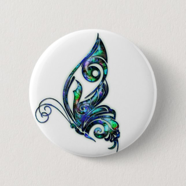 Abalone Shell Art Deco Butterfly 2 Inch Round Button (Front)