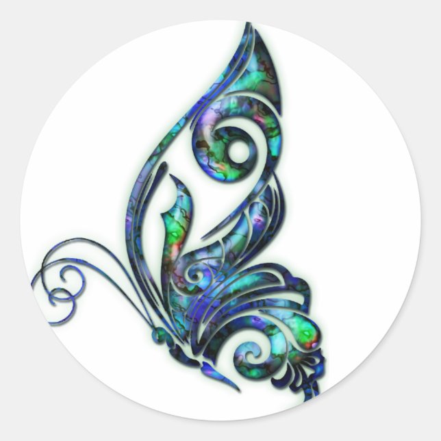Abalone Shell Art Deco Butterfly Classic Round Sticker (Front)