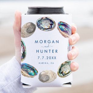Abalone Shell Colourful Watercolor Beach Wedding Can Cooler