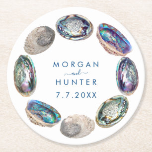 Abalone Shell Colourful Watercolor Beach Wedding Round Paper Coaster