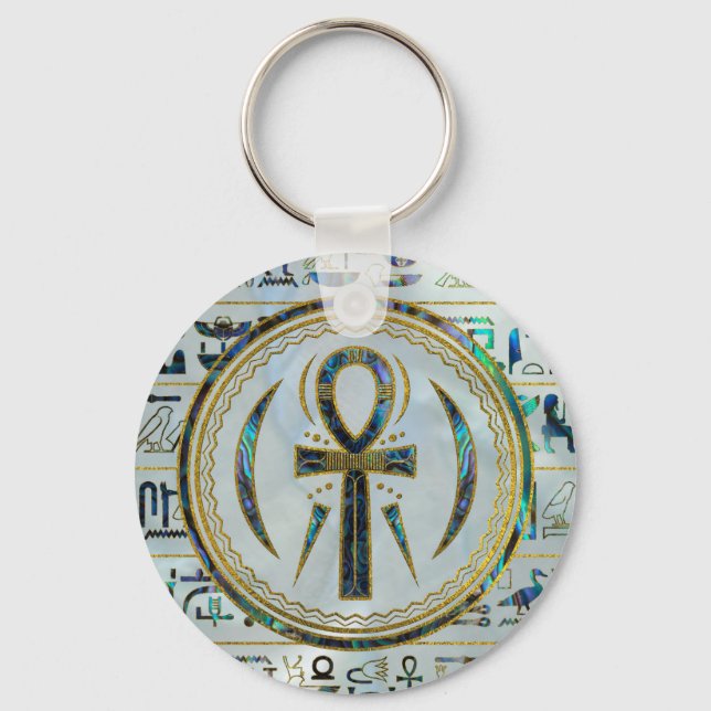 Abalone Shell Egyptian Ankh Cross symbol Keychain (Front)