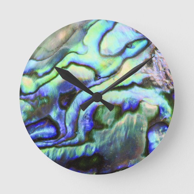 Abalone shell green blue paua round clock (Front)