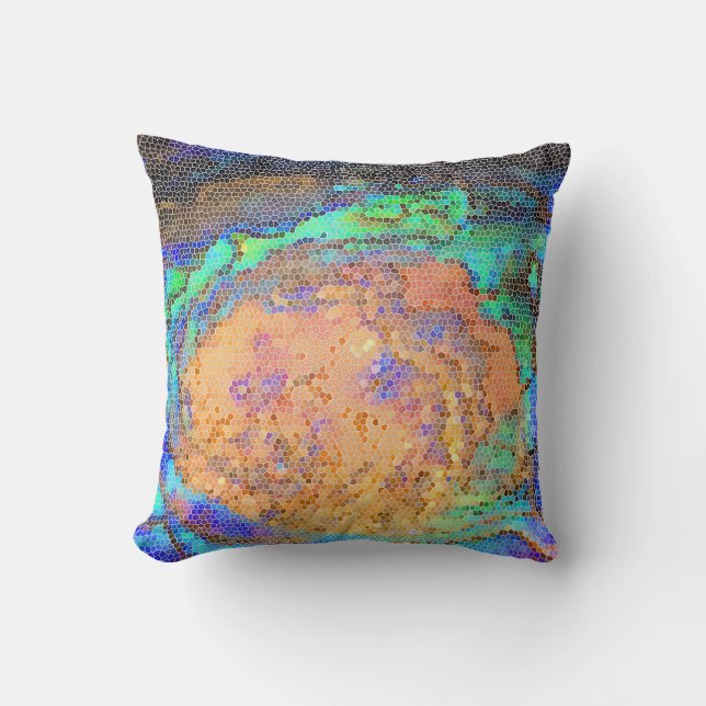 Abalone Shell Mosaic Colourful Abstract Throw Pillow (Front)
