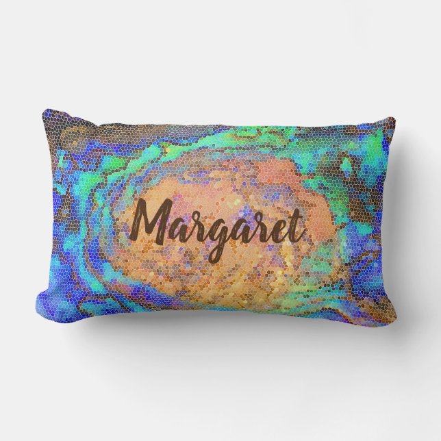 Abalone Shell Pattern Bright Tile Mosaic Lumbar Pillow (Front)