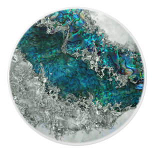 Abalone Shell Pearl and Silver 2 Ceramic Knob