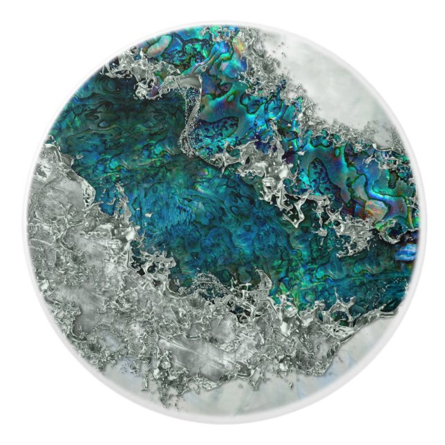 Abalone Shell Pearl and Silver 2 Ceramic Knob (Front)