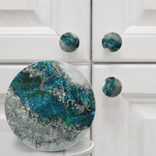Abalone Shell Pearl and Silver 2 Ceramic Knob