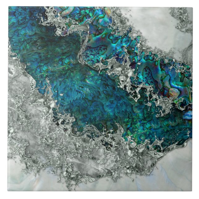 Abalone Shell Pearl and Silver 2 Tile (Front)