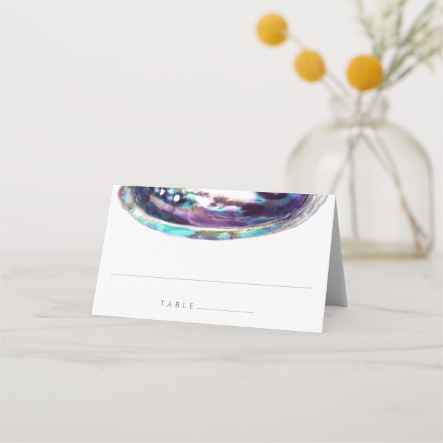 Abalone Shell Purple Watercolor Beach Wedding Place Card (Front)