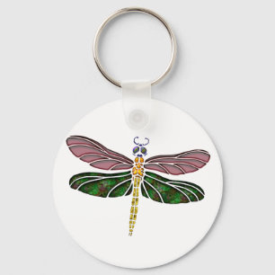 Abalone Shell & Stained Glass Dragonfly Keychain