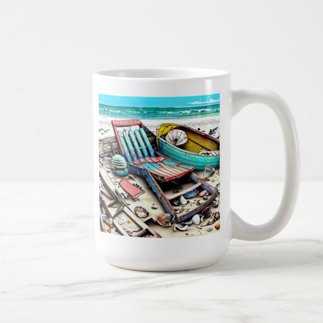 Abandoned Beach Boat Wreckage AI generated art Coffee Mug (Right)