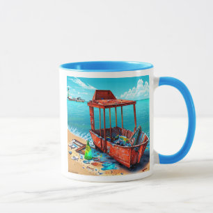 Abandoned Beach Boat Wreckage AI generated art Mug
