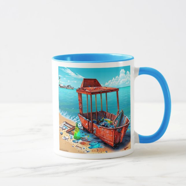 Abandoned Beach Boat Wreckage AI generated art Mug (Right)