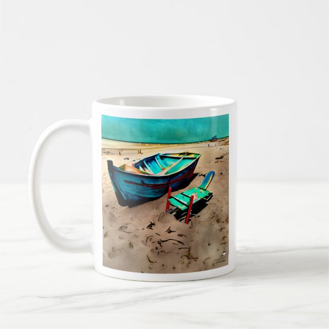 Abandoned Beach Deserted Boat AI Generated Art Coffee Mug (Left)