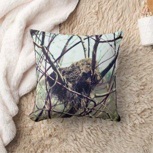 Abandoned Bird Nest In Spring  Throw Pillow