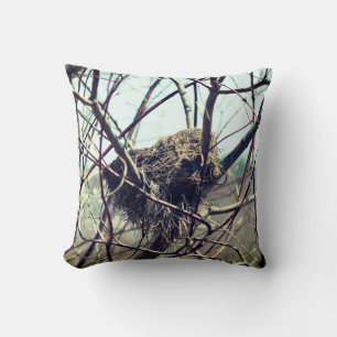 Abandoned Bird Nest In Spring Throw Pillow