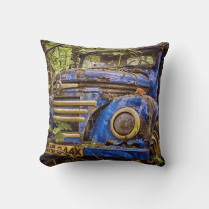 Abandoned Blue Truck Throw Pillow