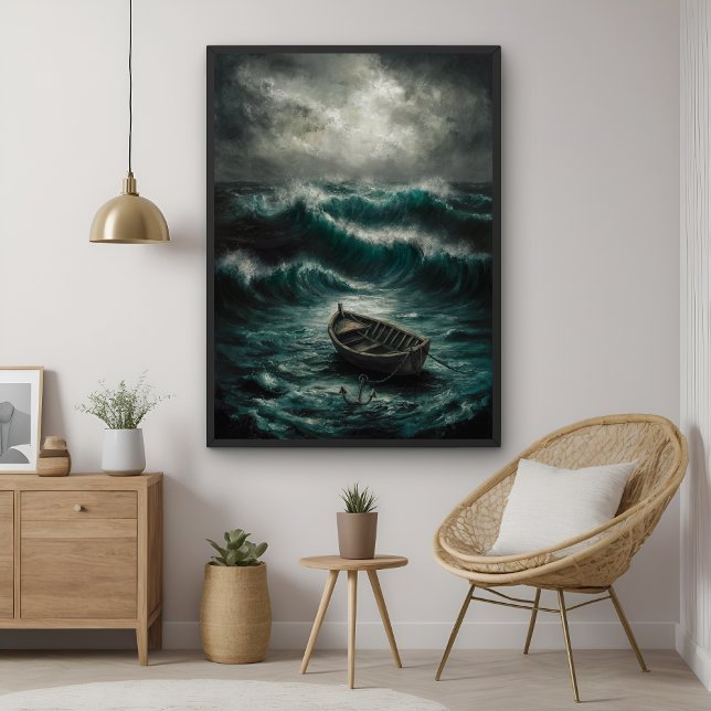 Abandoned Boat in Stormy Waters Ocean Art Poster (Creator Uploaded)