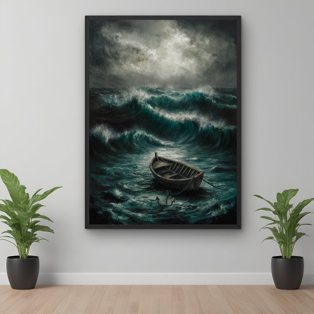 Abandoned Boat in Stormy Waters Ocean Art Poster (Creator Uploaded)