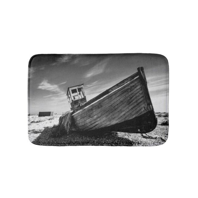 Abandoned Boat On Dungeness Beach Bath Mat (Front)
