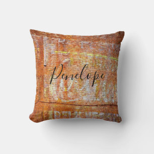 Abandoned Buiding Faded Ghost Sign Monogram Throw Pillow
