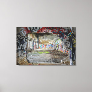 Abandoned Building Hole in Wall Graffiti  Art Canvas Print