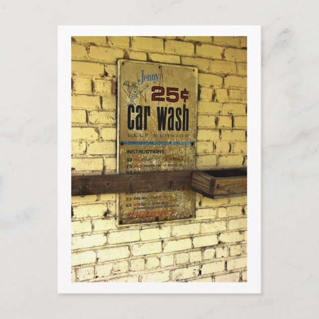 Abandoned Car Wash Sign Vintage Postcard (Front)