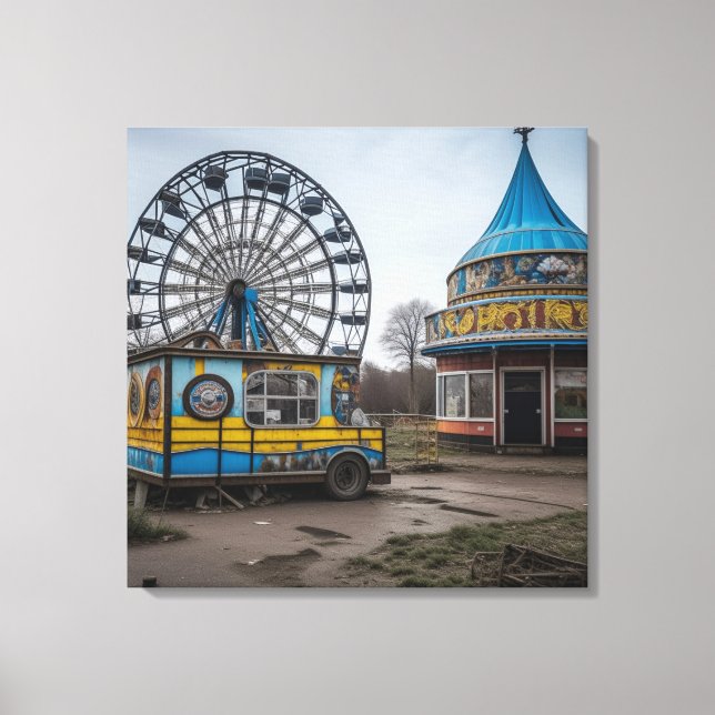 Abandoned Carnival Empty Ferris Wheel and Tent Canvas Print (Front)