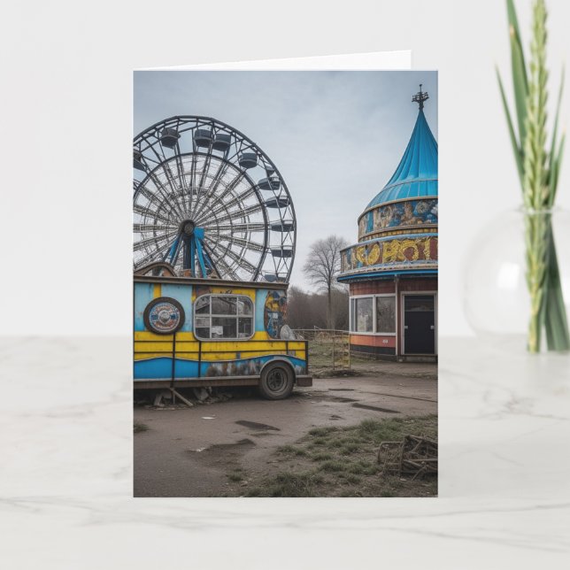 Abandoned Carnival Empty Ferris Wheel and Tent Card (Front)