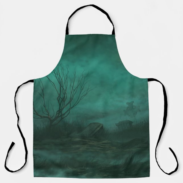 Abandoned Cemetery Moonlit Night Scene Apron (Front)