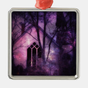 Abandoned Church Purple Night Sky Digital Art Metal Ornament
