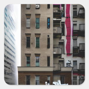 Abandoned City Buildings with Graffiti Square Sticker