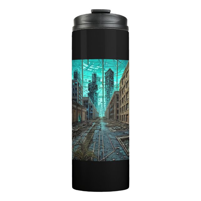 Abandoned City Dystopian AI Generated Artwork Thermal Tumbler (Front)