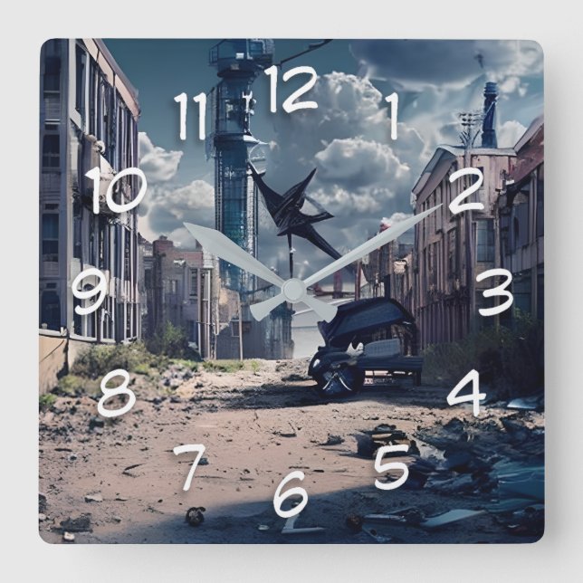Abandoned City | Post Apocalypse Dystopian World  Square Wall Clock (Front)