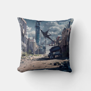 Abandoned City   Post Apocalypse Dystopian World  Throw Pillow
