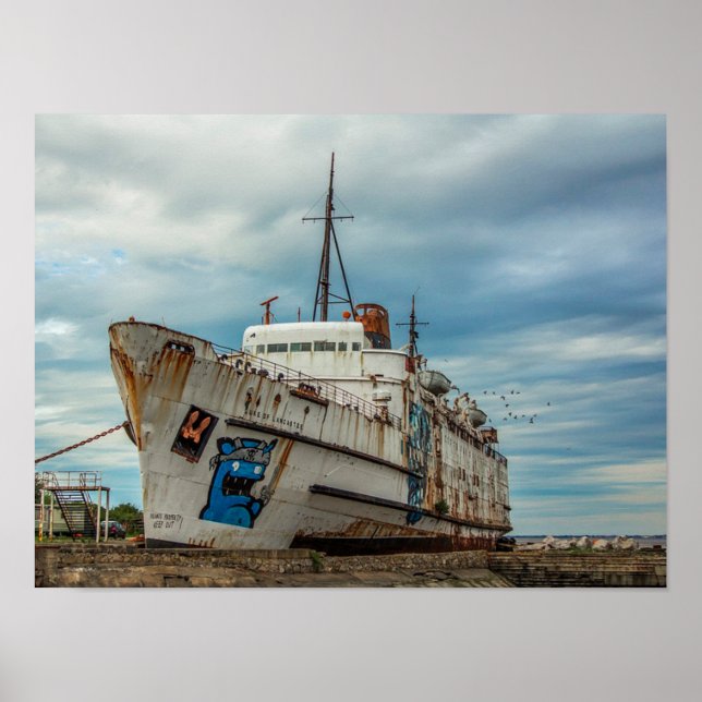 Abandoned Delapidated Boat with Graffiti Poster (Front)